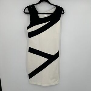 Venus Dress Womens Medium Black White‎ Sleeveless Bodycon Sheath Asymmetrical